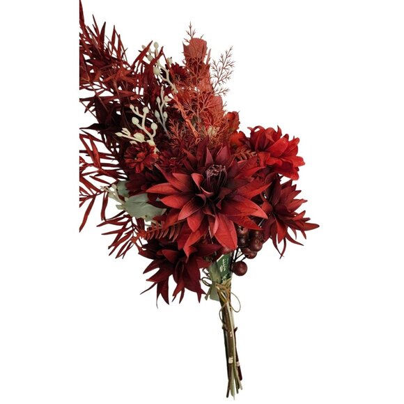 Burgundy Faux Flower Mixed Bouquet 11 Stems Floral Arrangement Realistic - Picture 1 of 16